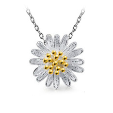 Daisy Bunga Matahari Berlian Putih Kuning Berlapis Emas Desi Pendant Kalung Kuning