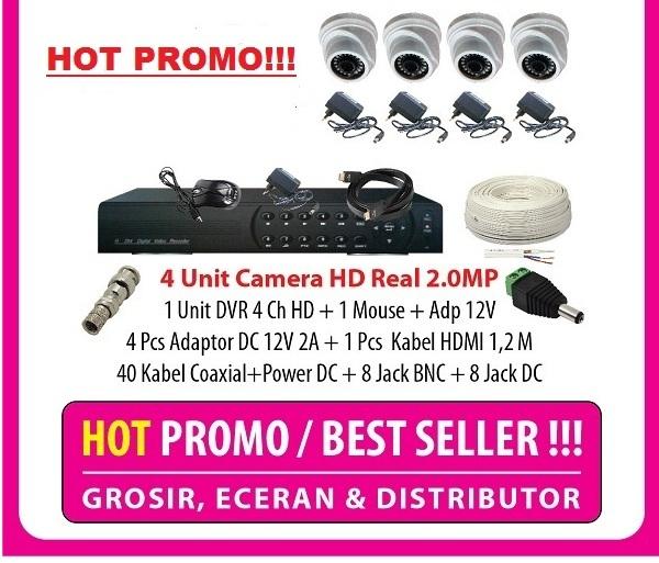 Harga Lagi Promo Paket 4 Camera Full HD 1080p Real 2MP 1 DVR 2MP 5in 1 Lengkap Tinggal Pasang