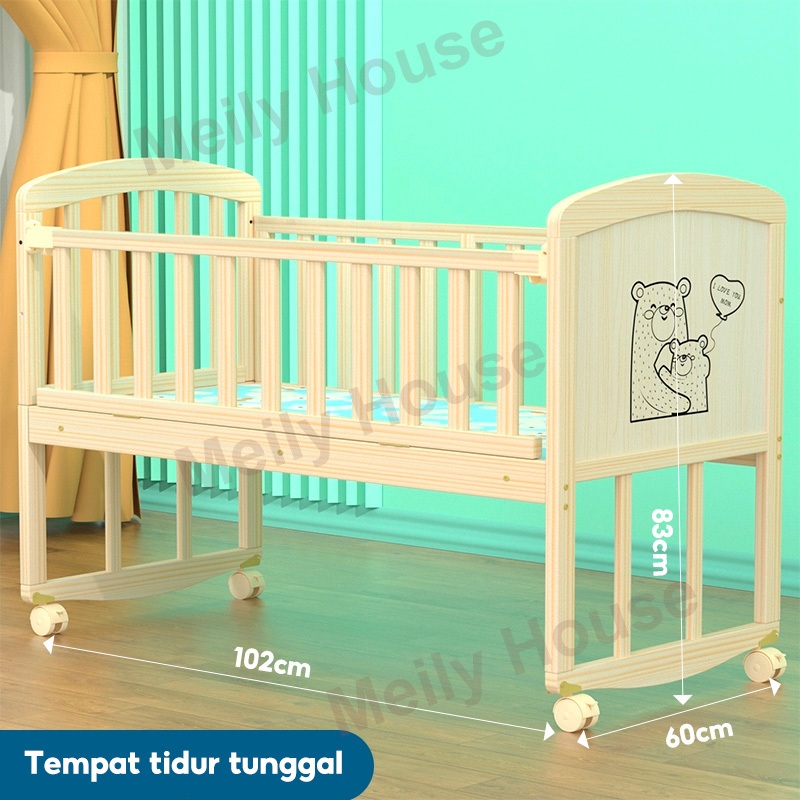 Tempat Tidur Bayi Tempat tidur kayu solid multifungsi Kotak bayi Tempat