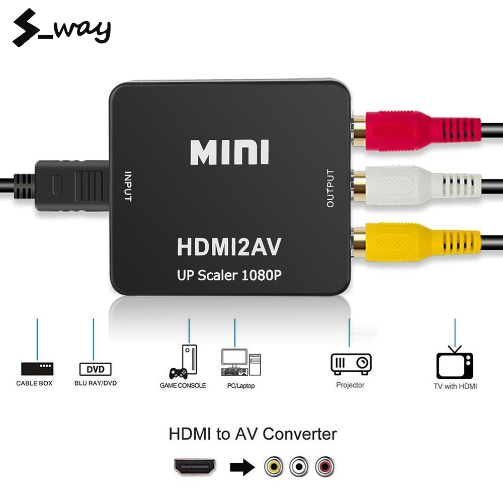 Bộ Chuyển Đổi Kết Hợp S-way 1080P Mini HDMI Sang VGA Sang RCA AV Với Cáp Truyền Âm Thanh 3.5Mm VGA2AV / CVBS + Bộ Chuyển Đổi HDTV Âm Thanh Sang PC