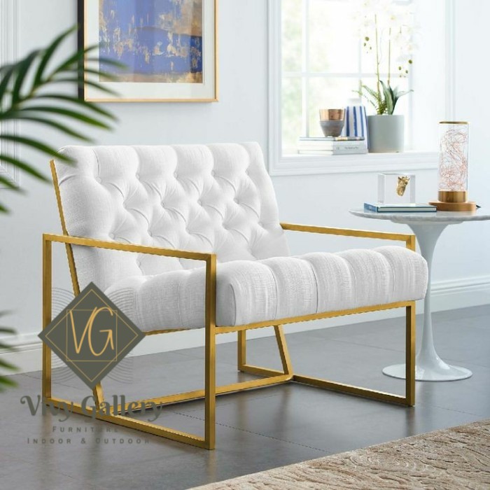 Kursi Sofa Minimalis Rangka Besi Gold