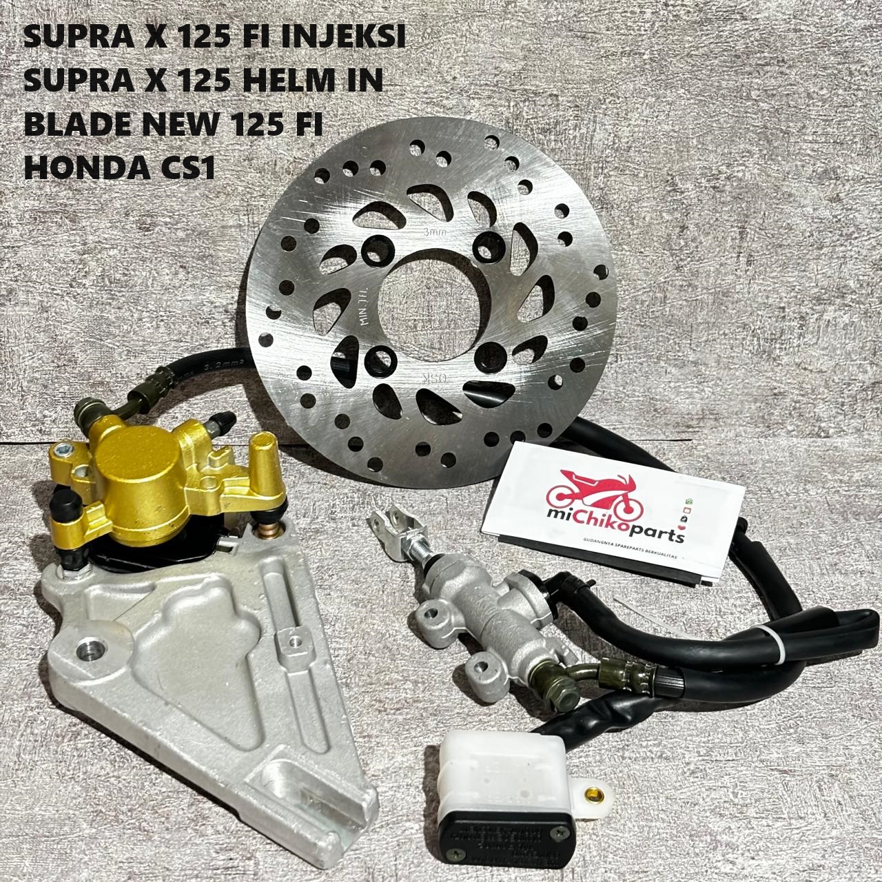 Paket Master Cakram Belakang Supra X 125 Lama New R Fi Injeksi DD Double Disk Blade New 125 Fi CS1 Helm in Set Piringan Kaliper Kepala Babi Suntikan Tonjokan Selang Rem Disk CS 1 One Helm-In PGM Fi Harga 111,999 rupiah*Gratis Ongkir