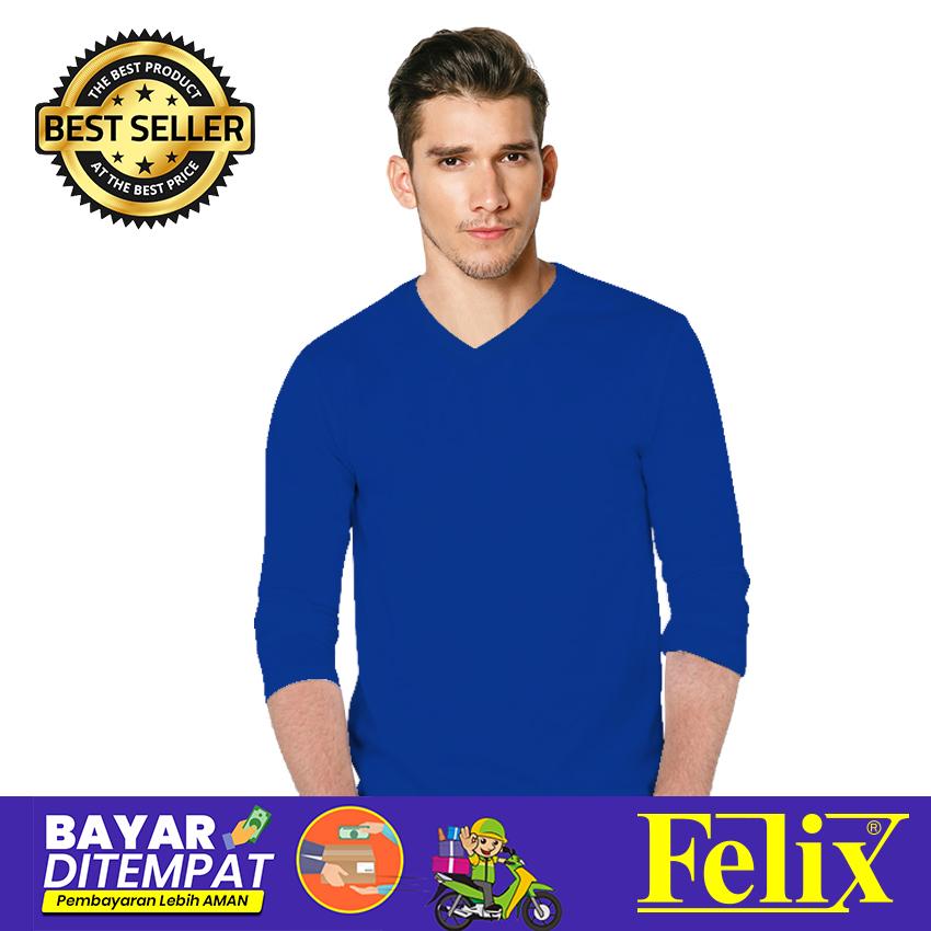 FELIX Kaos Pria Polos Premium Hitam Lengan Panjang V-Neck Combed 30s Premium Distro / Kaos Hitam Solid / Baju Kaos Distro / Kaos T Shirt Cowok / Kaos Murah Distro / Kaos Keren Terbaru / Kaos Atasan Pria Dewasa / Casual Tumblr Tee