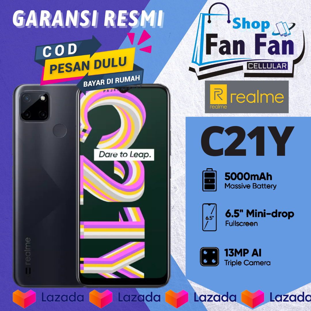 Realme C21Y 4/64GB [6.5 inches, 102.0 cm2, MediaTek Helio G35, Non-removable Li-Po 5000 mAh] - Garansi Resmi