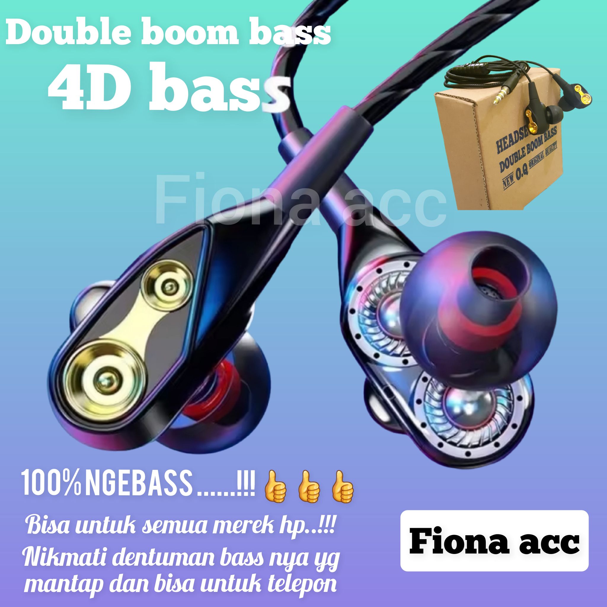 headset double bom bass universal bisa untuk semua merek hp