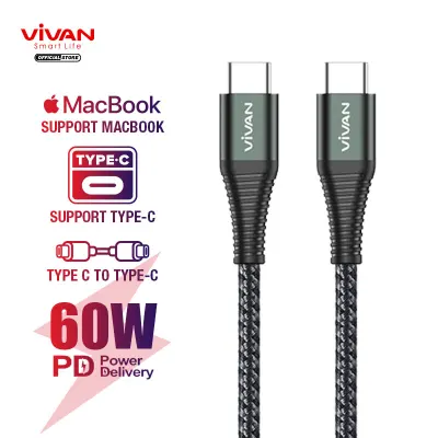Kabel Type C To Type C Fast Charging Data VIVAN 60W PD Quick Charge with Military Kevlar Fiber Support Macbook KPD120