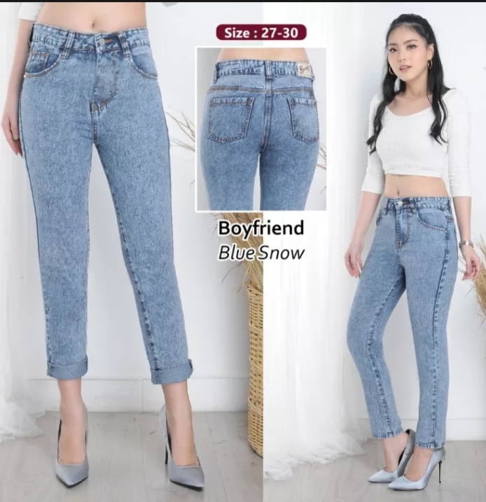 BISA COD- BOYFRIEND JEANS SNOW BLUE 