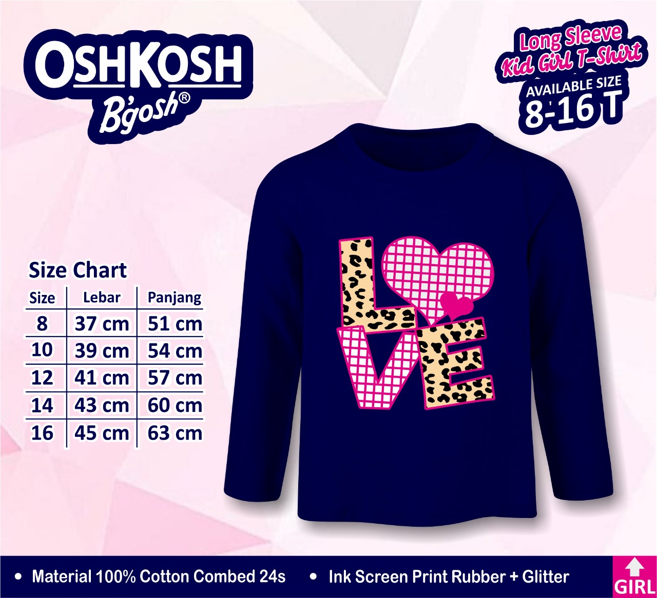 kaos lengan panjang anak perempuan size 