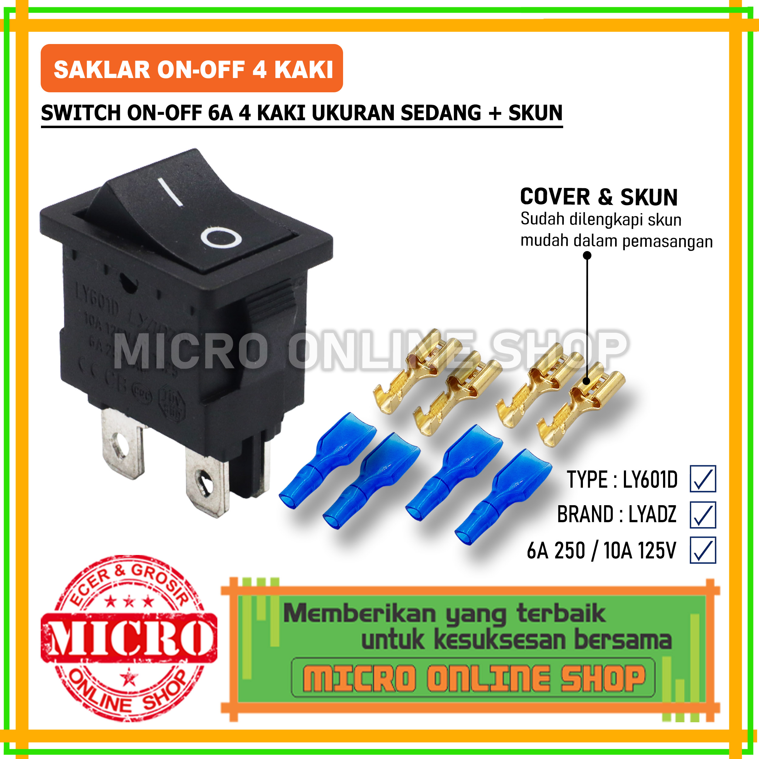 Switch On-Off 4 Pin Sedang + Skun / Saklar On Off 4 Kaki Ukuran Sedang ...