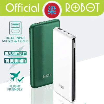 Power Bank ROBOT 10000mah RT180 2.4A PowerBank Dual Input Port Type C & Micro USB Original Fast Charging Real Capacity - Garansi Resmi 1 Tahun