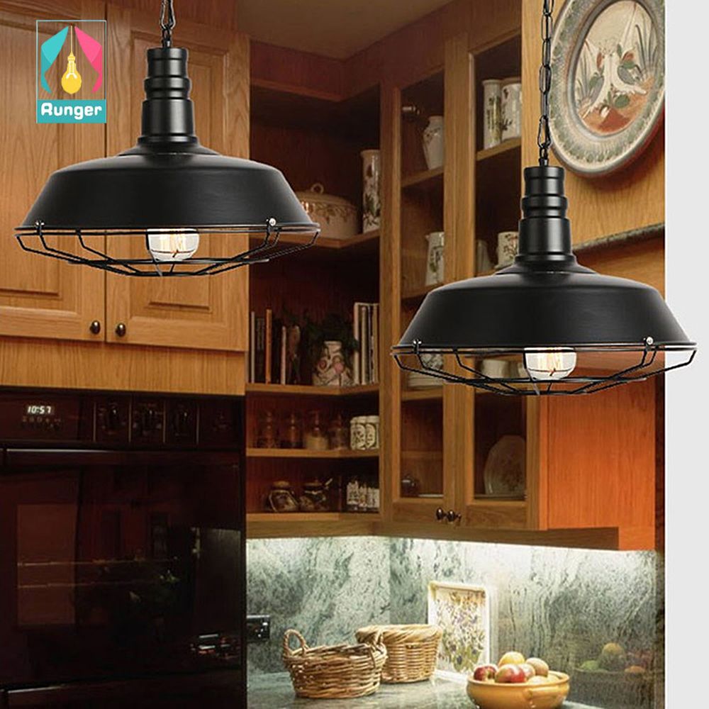 Runger [ขายดี] 1Pc Simple ลมอุตสาหกรรมอเมริกัน Country Warehouse Retro สร้างสรรค์บาร์ร้านอาหารหัวเดียวโคมระย้าขนาดเล็กฝาครอบสุทธิ