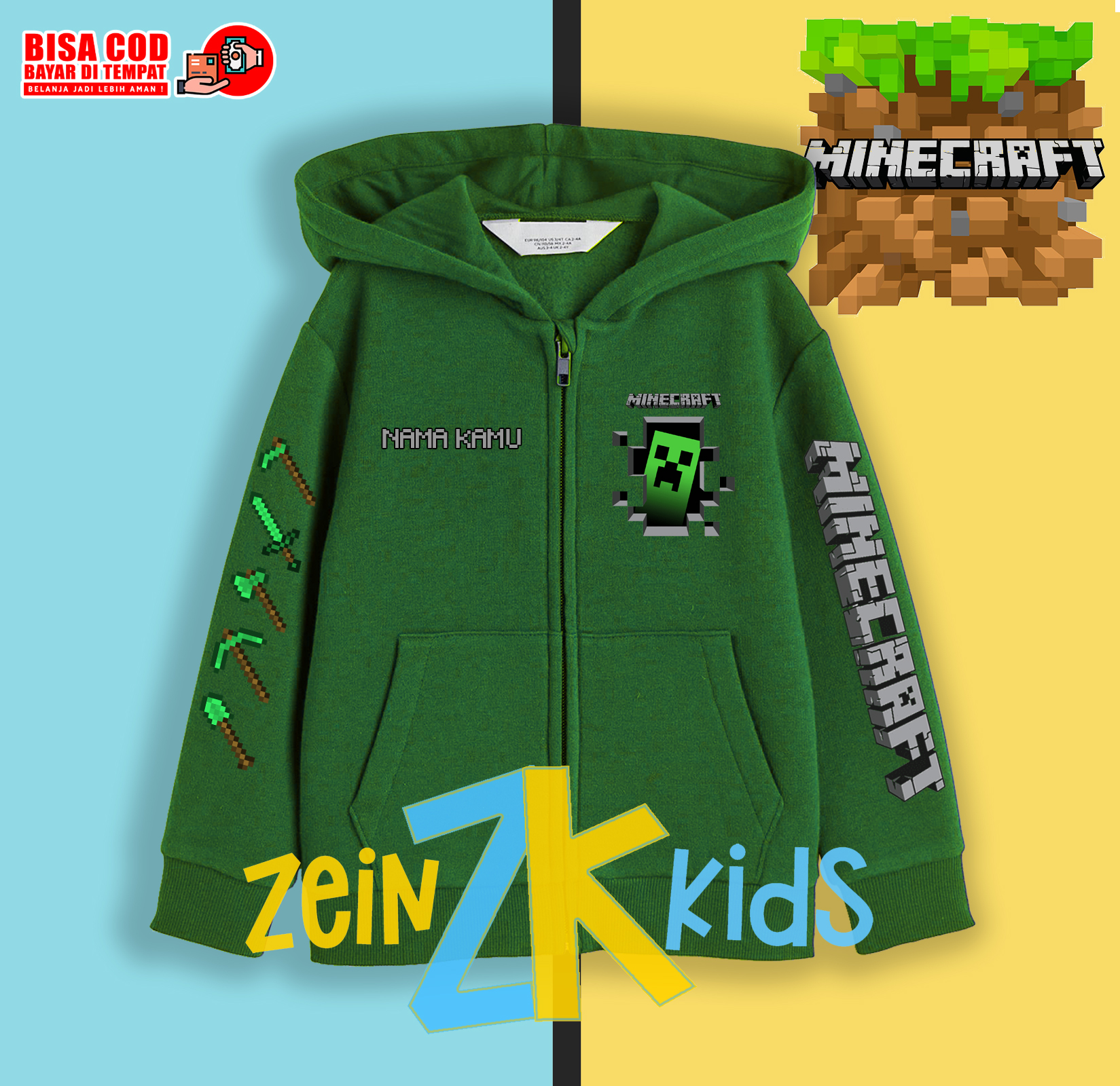 Jaket Hoodie Zipper Anak Minecraft Logo Hoodie Sweater Minecraft