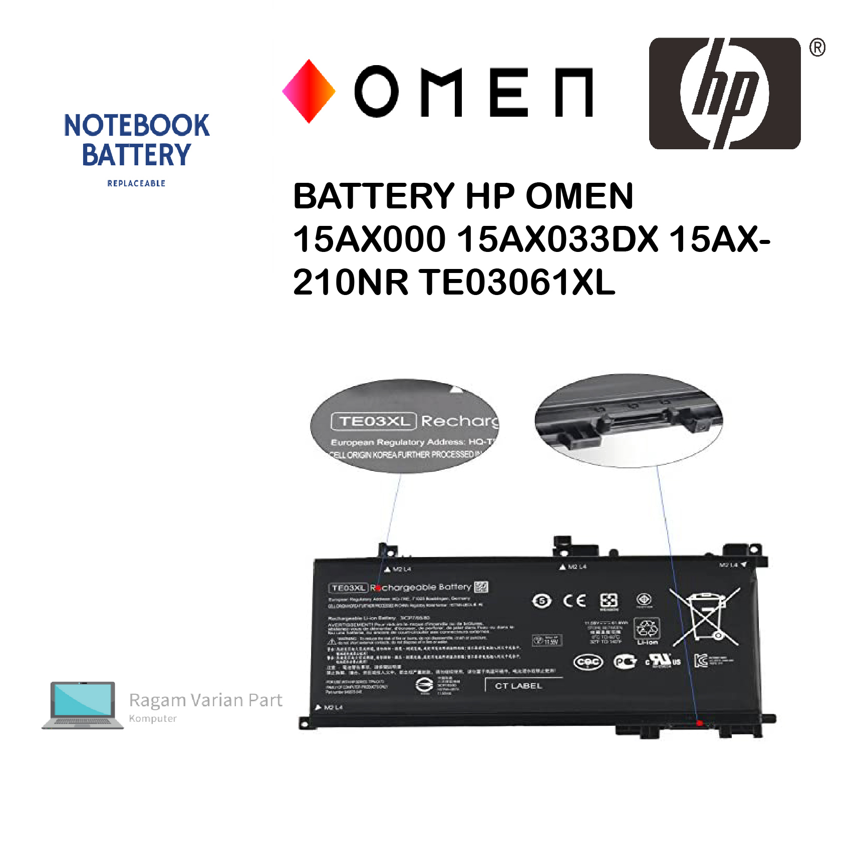 K KYUER TE03XL Laptop Akku Für HP Omen 15-ax000 Pavilion 15-bc000