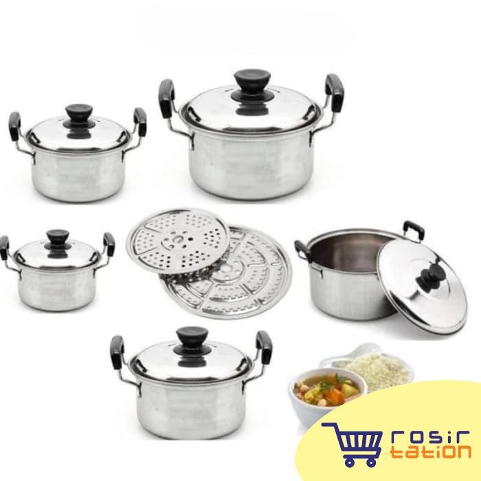 Panci Set / Happy Life America High Pots Panci Set 5 in 1 + Kukusan / Steamer / Langseng