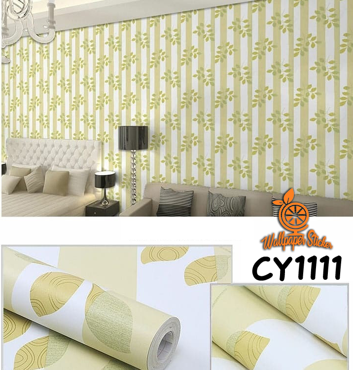 Dtg Indonesia [ COD ] Wallpaper Motif Daun Salur Hijau Ukuran 4,5 x 9