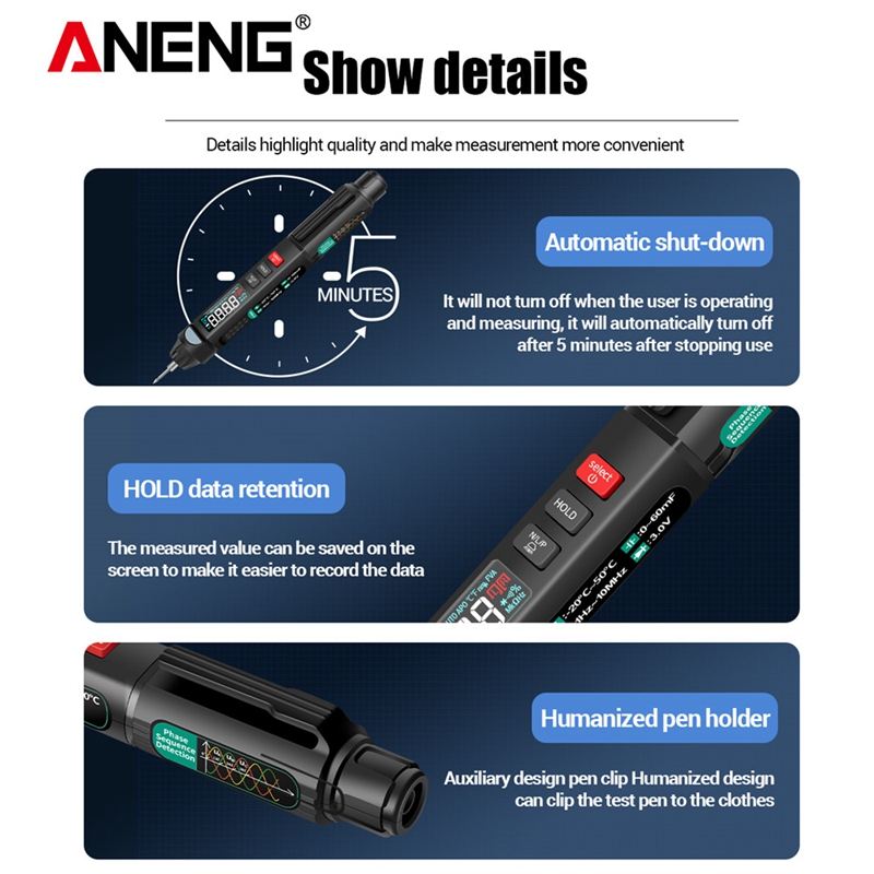 ANENG A3008 Digital 6000 Counts Intelligent Professional Multimeter Sensor Pen Tester Current Meter Non-Contact Voltmeter