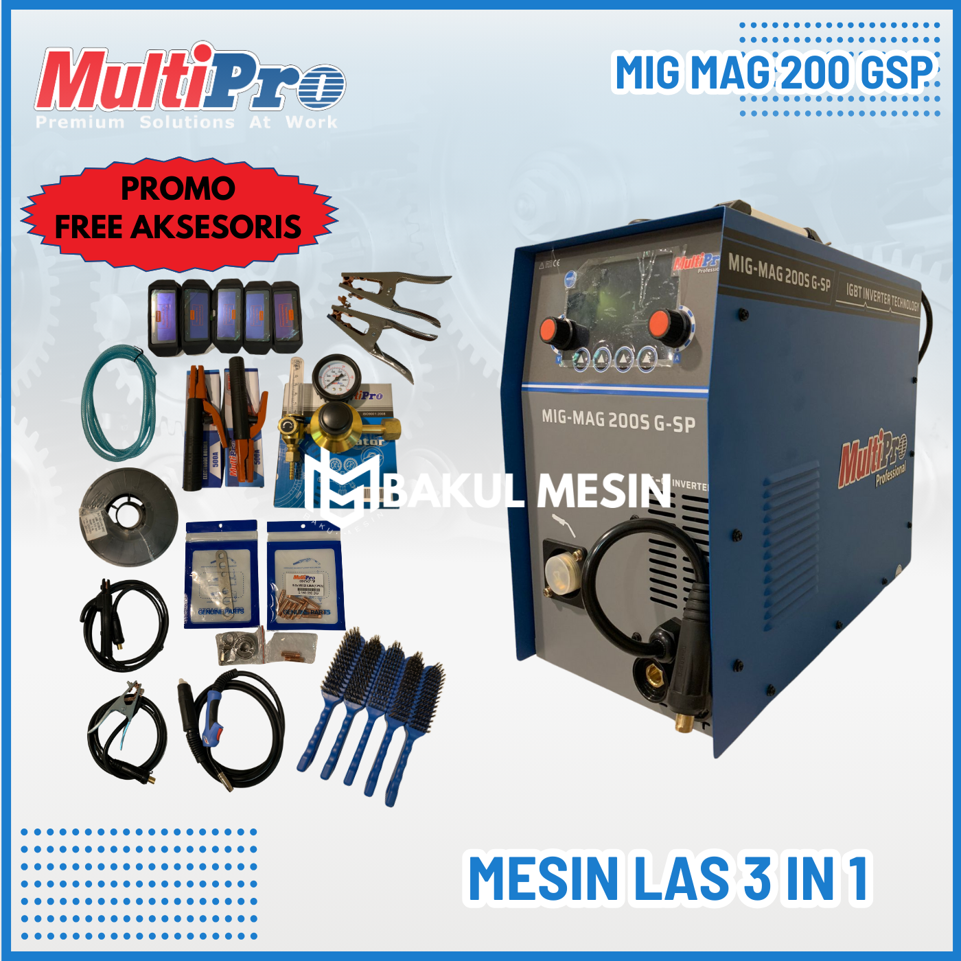 MULTIPRO MIG MAG 200 G-SP MESIN LAS ARGON IGBT INVERTER LAS 3 IN 1 ...