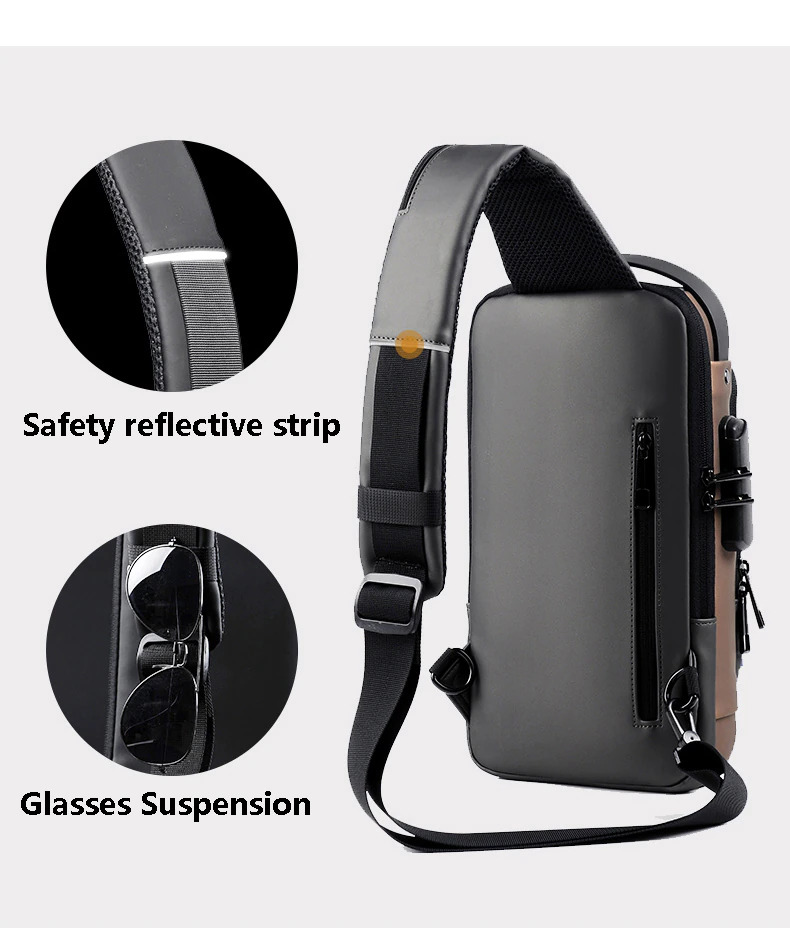ROWE Tas Selempang Fashion Sling Bag Pria with USB Slot and Lock - RE880 -  Black