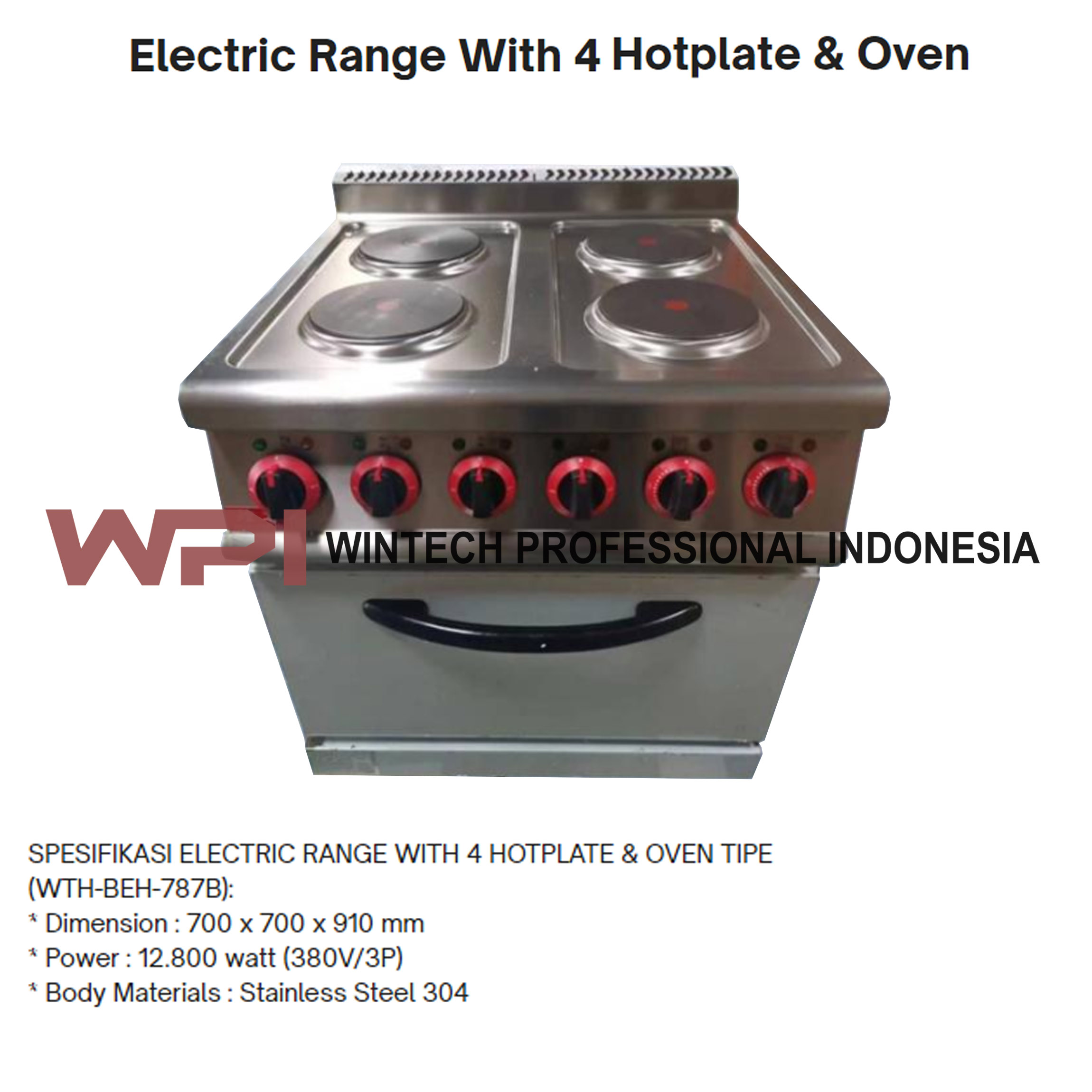 Wintech WTHBEH787B Electric Range With 4 Hotplate & Oven Kompor