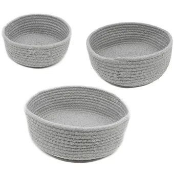 Natural Cotton Rope Storage Baskets Multi Sized 3 Pieces Set Round Cotton Rope Storage Baskets Multi Sized