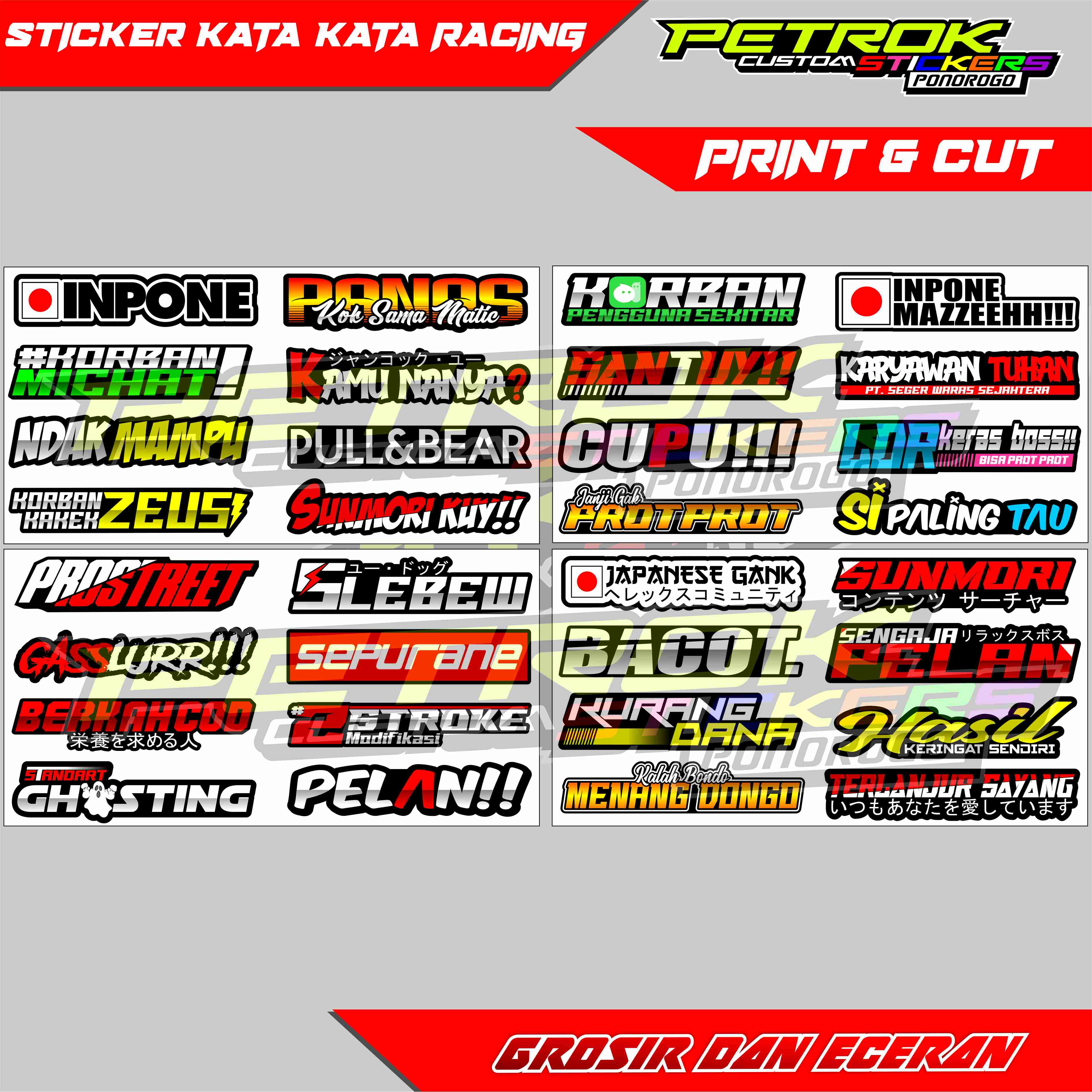 Sticker Koteka Racing STIKER PACK KATA KATA RACING - STIKER PRINT CUT TINGGAL TEMPEL STIKER ...