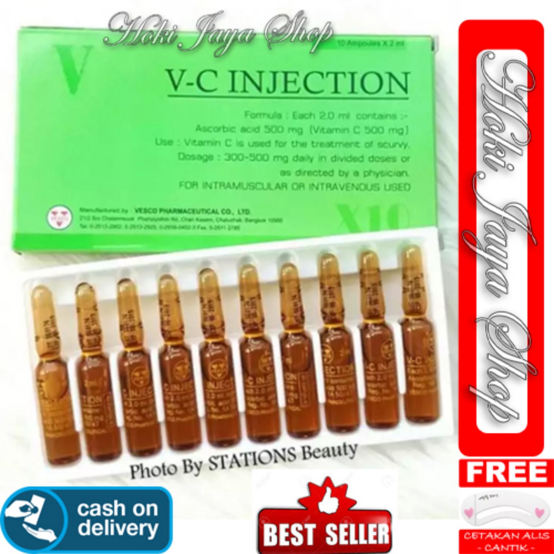 HOKI COD - VC Injection 1 Box Isi 10 Ampul - / Vitamin C Injection / VC Injeksi / Serum Vitamin C Ascorib Acid 100% Original Thailand - GM 1 + Cetak Alis Cantik - Premium
