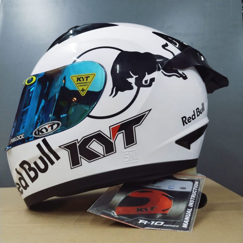 Helm Full Face KYT R10 Black Glossy Original Custom REDBULL Helm Pria
