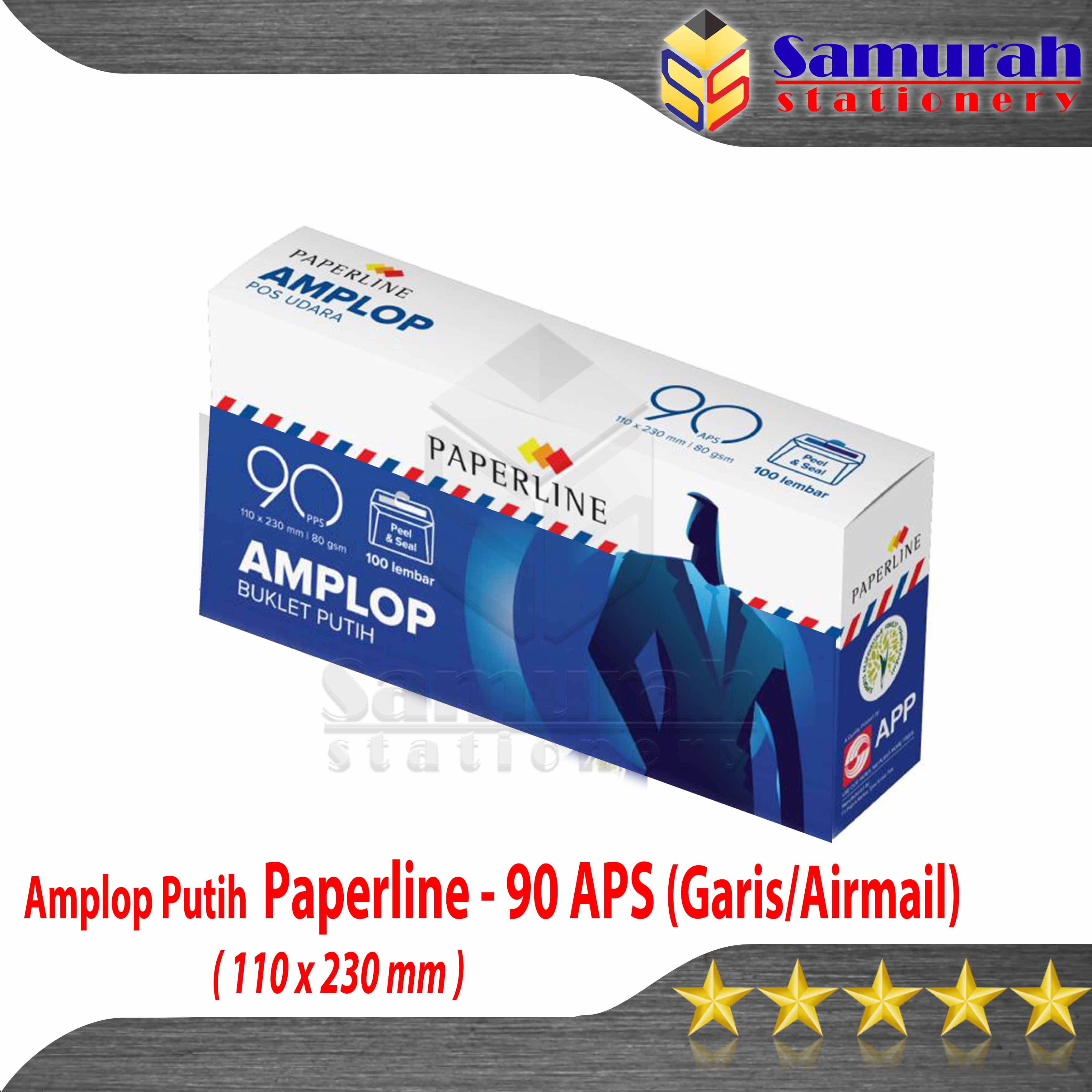 Amplop Kertas Putih Airmail Paperline 90 Aps Bergaris 110 X 230 Mm