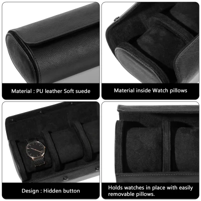 Gifts Display Removable Pillows Portable Watch Roll Watch Case PU Leather Organizer Watch Roll Travel Case