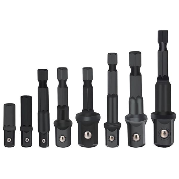 Drill Socket Adapter for Impact Driver with Hex Shank to Square Socket Drill Bits Bar Extension set 8 Pieces