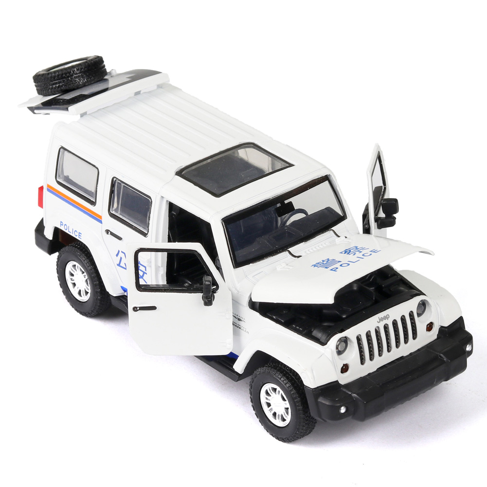 132 Simulation SUV Police Car Model Light Sound Effect Doors Open Alloy Pull Back Auto Toy Gift