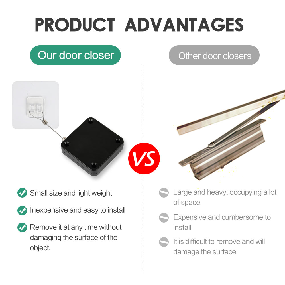 Multifunctional Automatic Door Closer,Punch-Free Automatic Sensor Door Closer 800g Pullwire Rope Length 12m Easy To Install For Various Doors I225640512