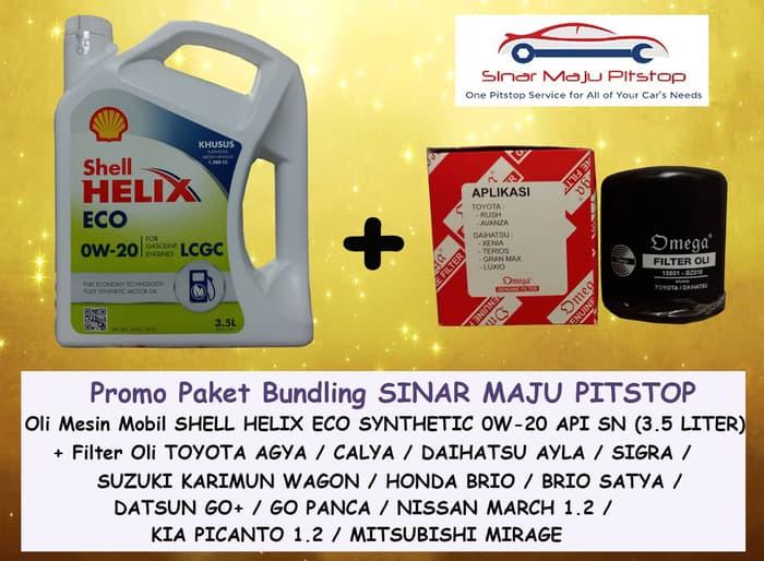 PROMO Paket Bundling SHELL HELIX ECO SYNTHETIC 0W-20 API SN SEGEL HOLOGRAM ORIGINAL & FILTER OLI MOBIL NISSAN MARCH 1.2 - 1200 CC