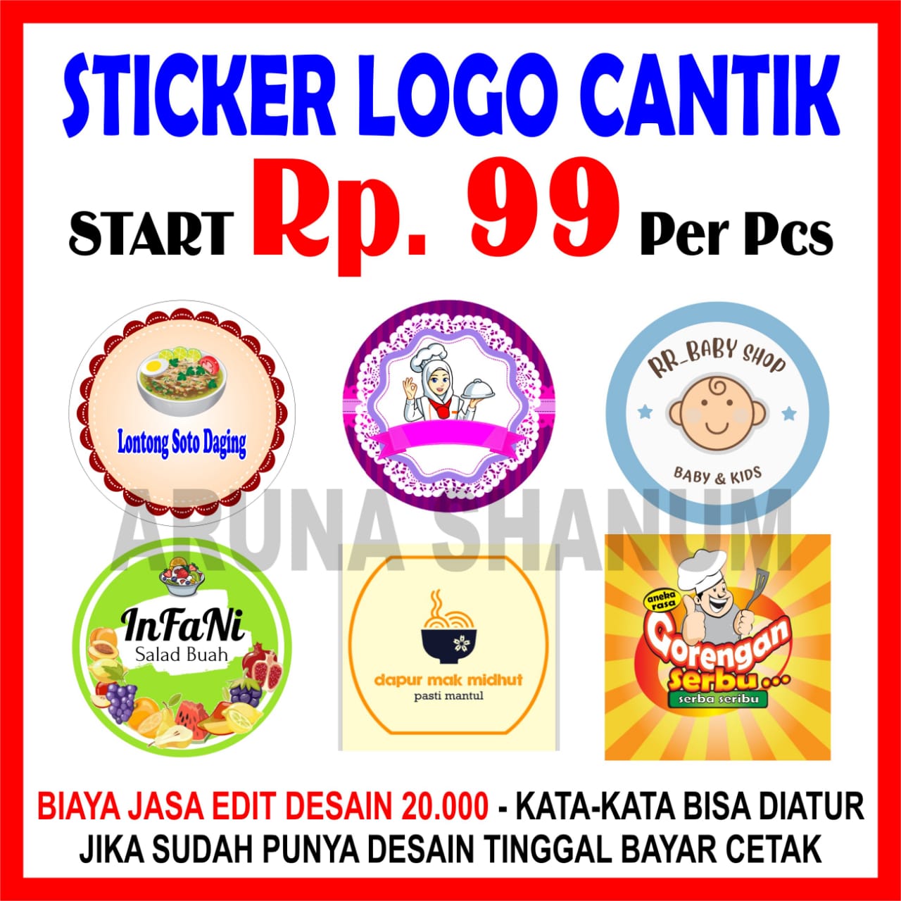 (TERMURAH Rp.99 MINIlM 200) PO STIKER AESTETIC kekinian .logo produk