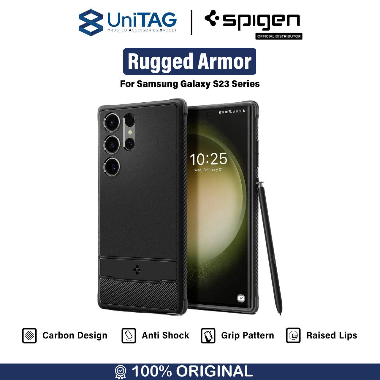 Case Samsung Galaxy S23 Ultra Plus Spigen Rugged Armor Carbon