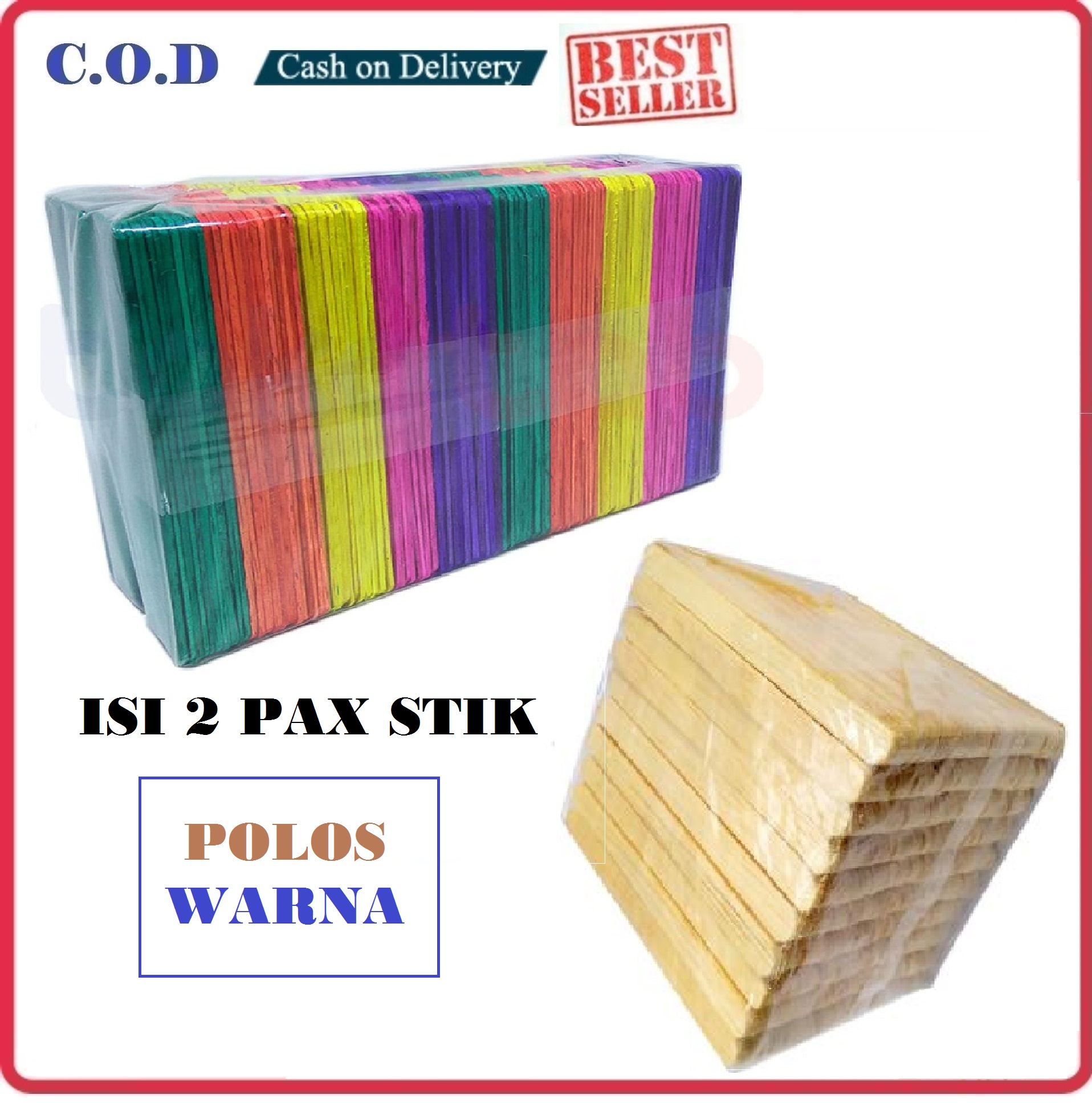 Stik Es Krim Putih Polos & Warna / Stik Es Cream / Stik Prakarya 2 Pack