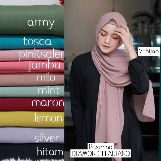 PROMO!!! Jilbab Pasmina Hijab Pasmina Polos Basic Panjang Jilbab Diamond Italians / Diamond Crepe