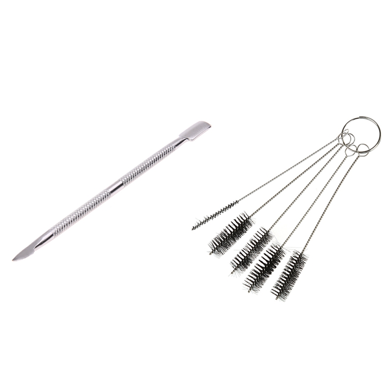 Nail Cuticle Remover Spoon Pusher Pedicure Care Tool Kit 12cm with 5 Pc Tattoo Cleaning Brush for Tube Tattoo Machine