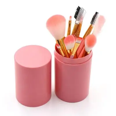 Kuas Tabung Make Up Brush 12 Set / Make Up Brush in Tube 12 PCS - Pink