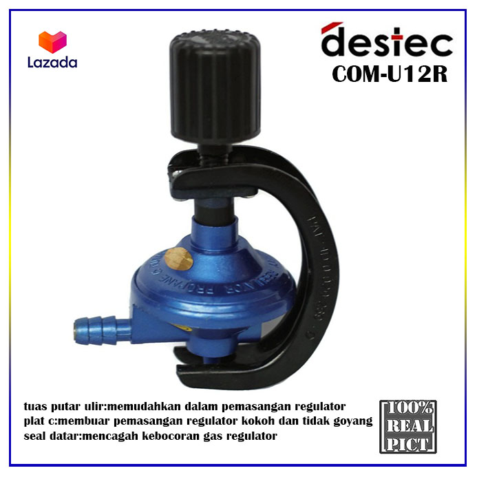 DESTEC COM201S Regulator Gas Dengan Pengaman Ganda + Non Meter Cocok Utk LPG 3/12 KG BIRU