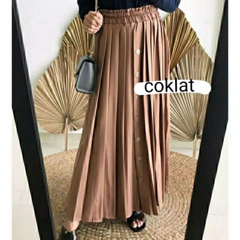 Promo Rok Plisket Premium Kancing Depan Rok Plisket Premium Dewasa Tebal Panjang Xxl Rok 2679