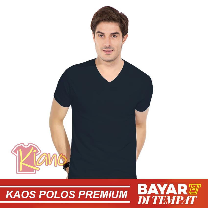 KIANO Kaos Polos Pria Premium Hitam Lengan Pendek V-Neck Cotton Combed 30s / Kaos Termurah / Kaos Distro / Tumblr Tee