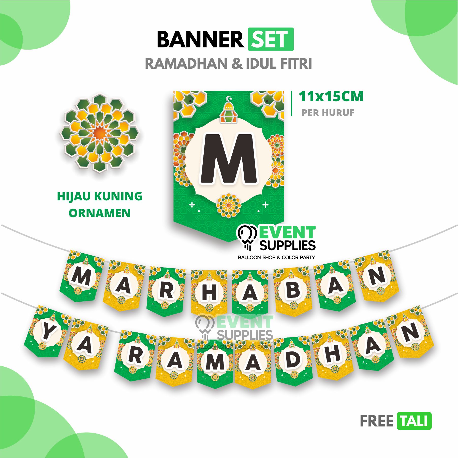 Banner Set Marhaban Ya Ramadhan Happy Eid Mubarak Dekorasi Puasa Lebaran Selamat Hari Raya Idul