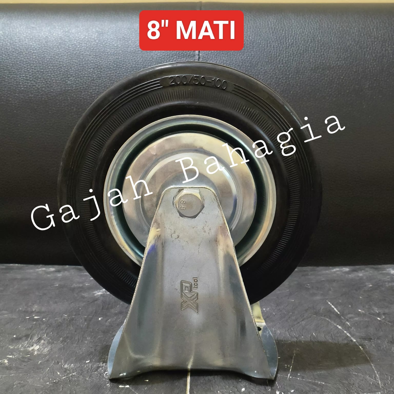 Roda troli 8 inch karet hitam Mati Hidup Rem Caster Kastor 8