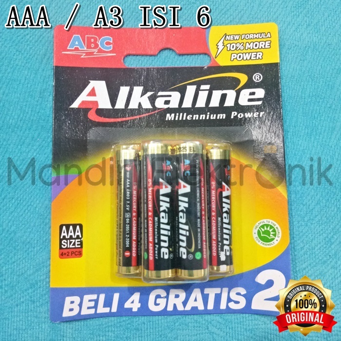 Baterai ABC Alkaline AAA / A3 isi 6 Baterai Kecil | Lazada Indonesia