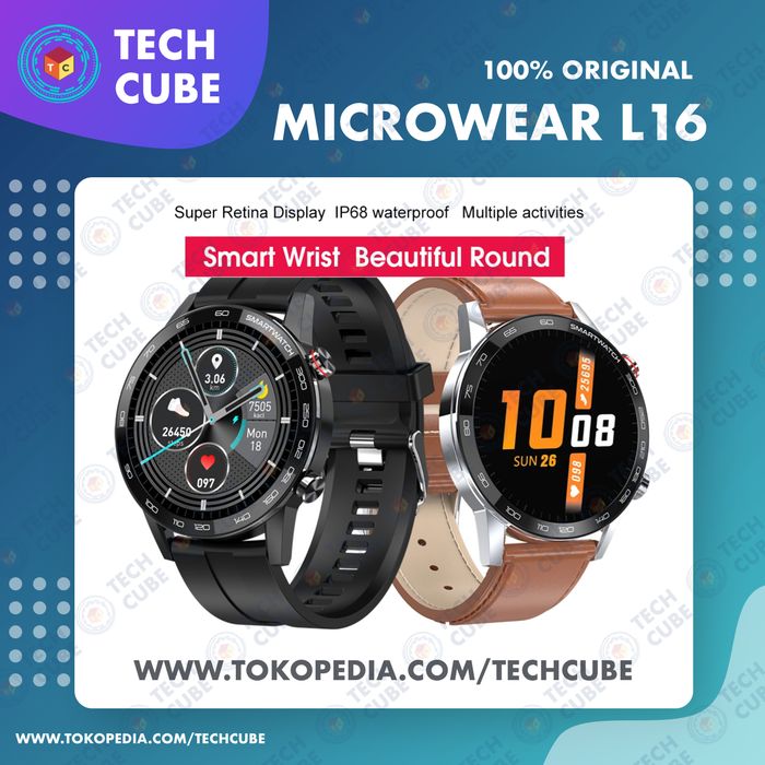 Microwear L16 Smartwatch Super Retina Heart Rate Sleep Alt L5 L13 L11 -  Coklat Leather - sedia smartwatch xiaomi samsung iphone oppo android realme  original waterproof wanita pria anak remaja ori jam