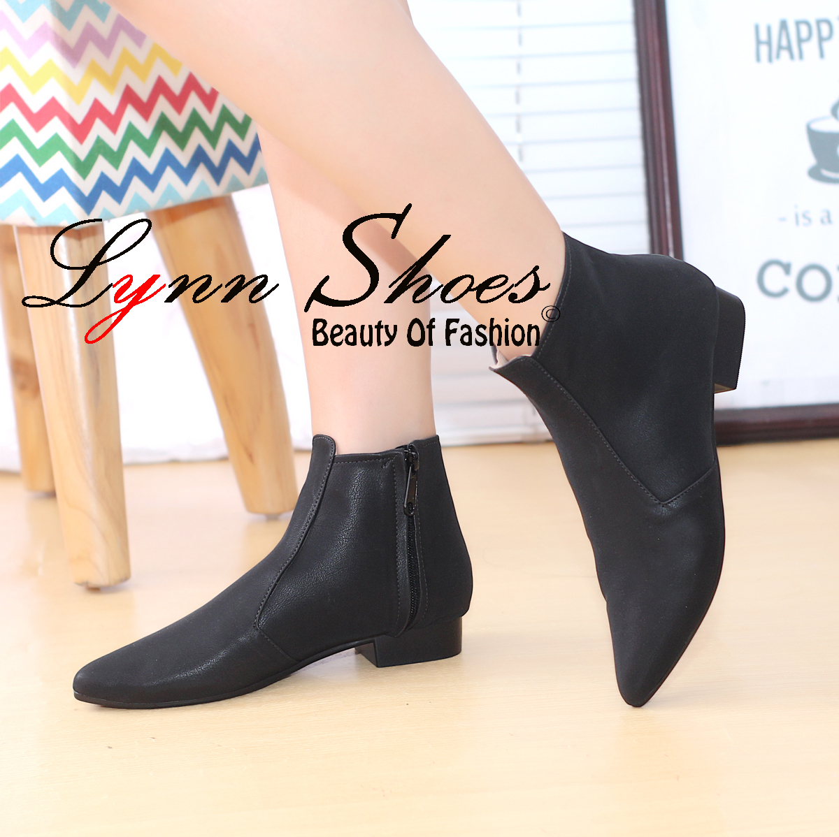 Lynn Boots Wanita BO11YK Coklat Cream Hitam Boots Wanita
