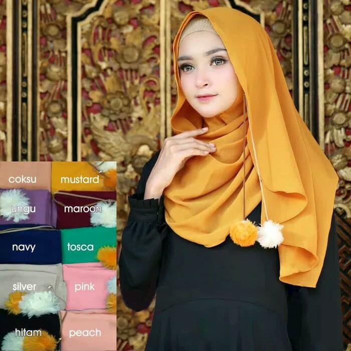 PROMO Jilbab Pashmina Instan Nissa Sabyan Anting Pompom High Quality TERBARU