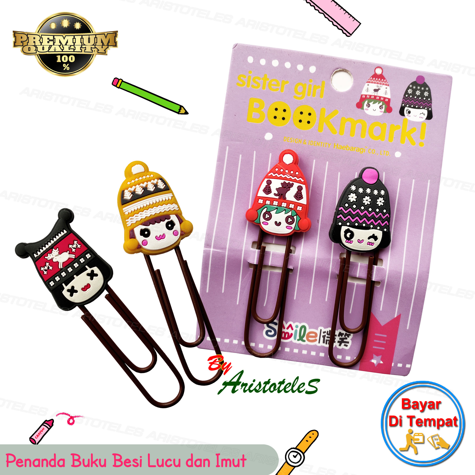 Pembatas Buku Sister Girl Bookmark Penanda Penjepit Kertas Besi Dengan Desain Kartun Lucu