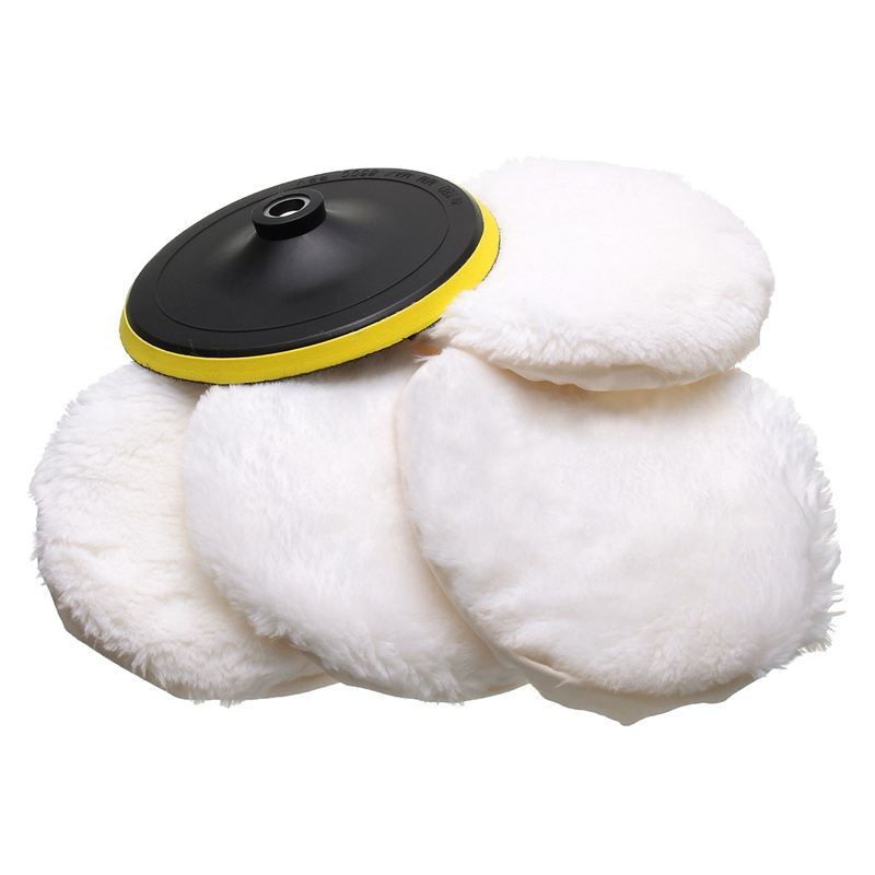 5Pcs Polisher/Buffer kit Soft Wool Bonnet Pad White:6 inch